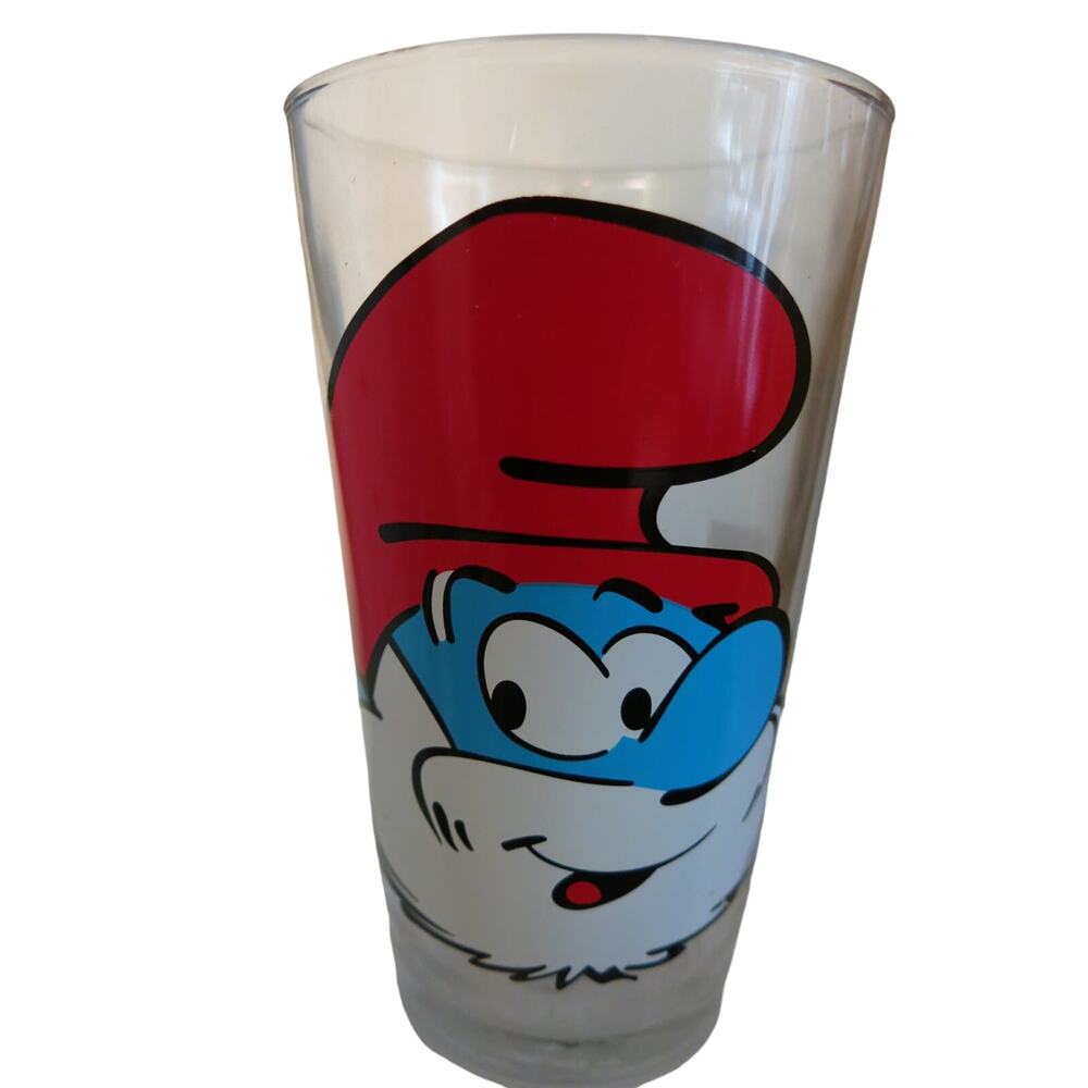 PAPA SMURF 2011 Collectible Drinking Glass 6" Tall Cartoon Fantasy Vintage